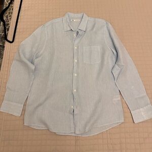Zara Men's Sky Blue Casual Button Down linen Shirt